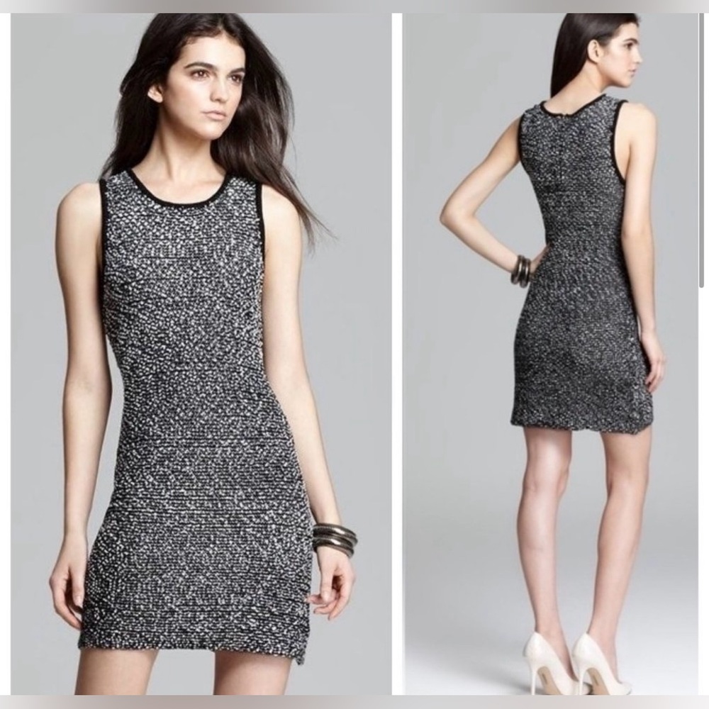 Alice+Olivia wool boucle Black/white sleeveless knit dress .
